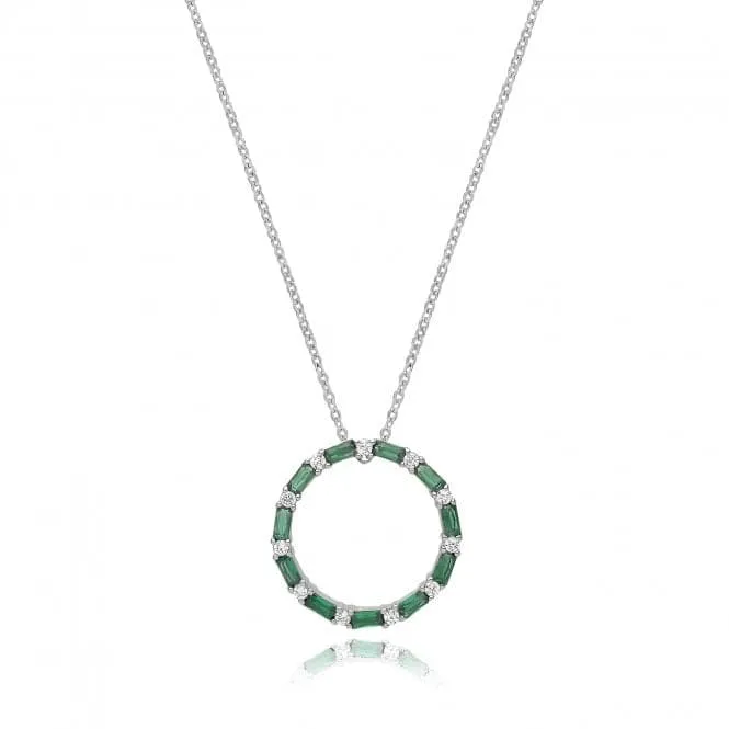 Acotis Silver Necklace Rhodium Plated Emerald Zirconia Circle G3397E