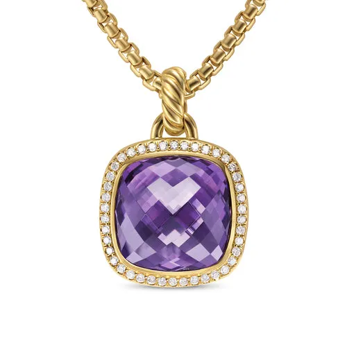 Albion Pendant in 18K Yellow Gold with Amethyst and Diamonds, 15mm