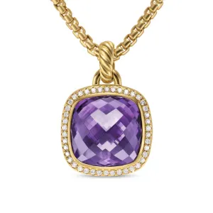 Albion Pendant in 18K Yellow Gold with Amethyst and Diamonds, 15mm