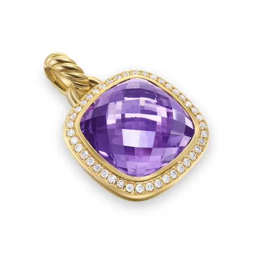 Albion Pendant in 18K Yellow Gold with Amethyst and Diamonds, 15mm