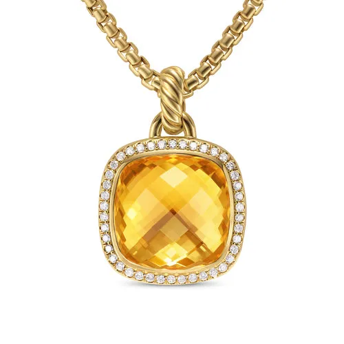 Albion Pendant in 18K Yellow Gold with Citrine and Diamonds, 15mm