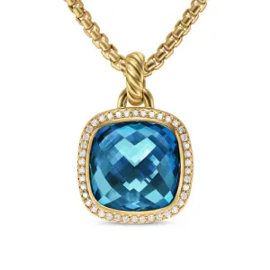 Albion Pendant in 18K Yellow Gold with Hampton Blue Topaz and Diamonds, 15mm