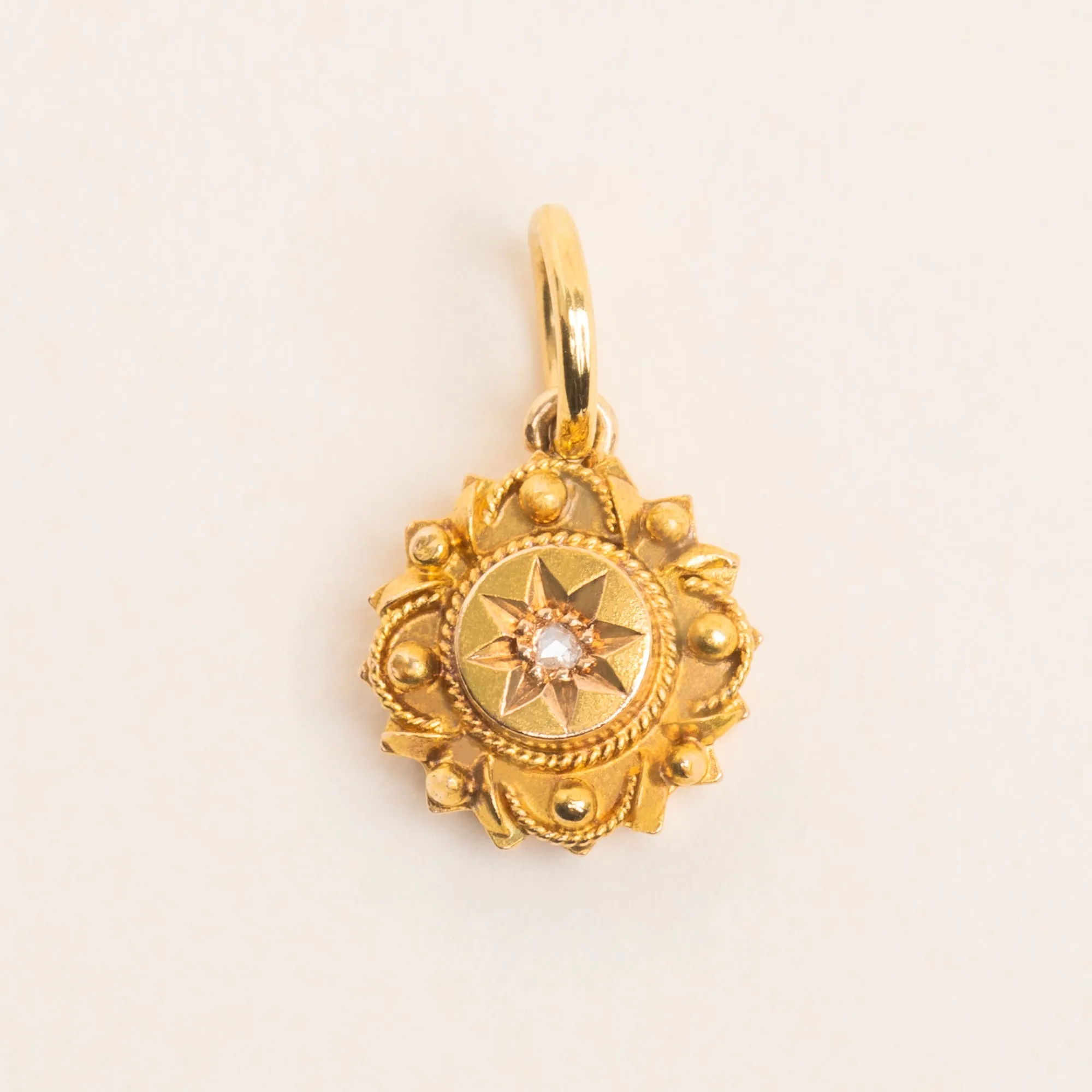 Antique 18ct Gold Rose-Cut Diamond Etruscan Charm