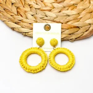 Beachside Café Raffia Wrapped Circle Earrings in Yellow