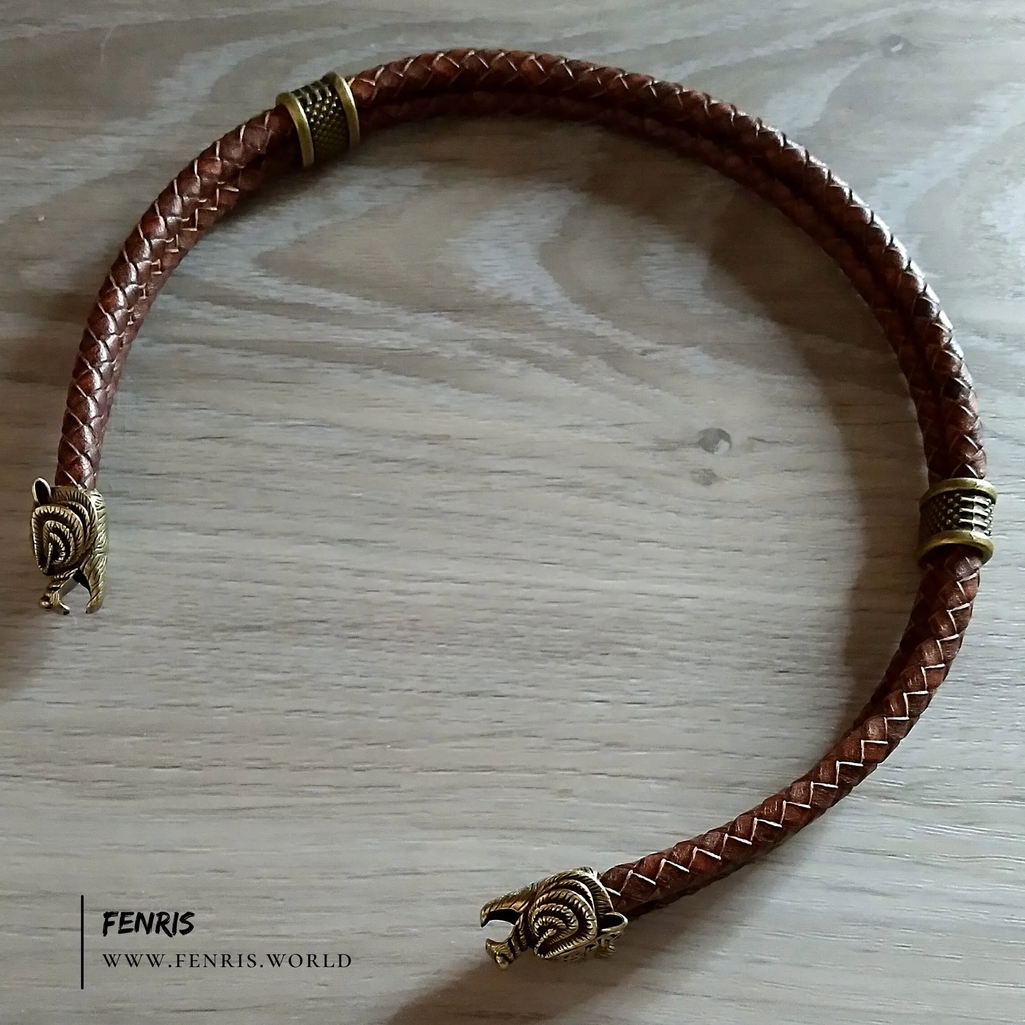 Bear Torc Bronze Brown Leather Double Band | Fenris