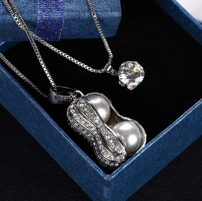 Best Gift silver fashion necklaces for women peanut collier femme charms Fine 2Layers Pendants & Necklaces