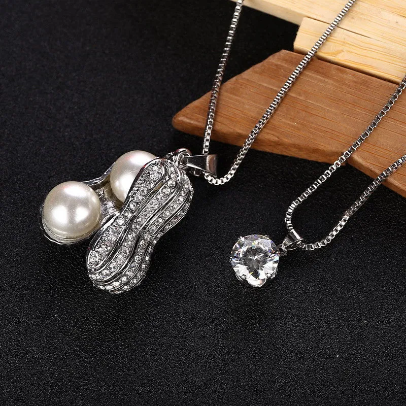 Best Gift silver fashion necklaces for women peanut collier femme charms Fine 2Layers Pendants & Necklaces