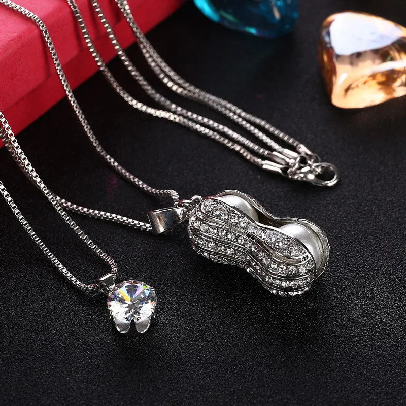 Best Gift silver fashion necklaces for women peanut collier femme charms Fine 2Layers Pendants & Necklaces