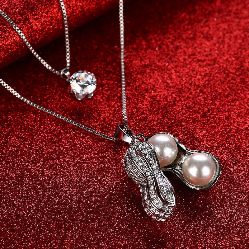 Best Gift silver fashion necklaces for women peanut collier femme charms Fine 2Layers Pendants & Necklaces