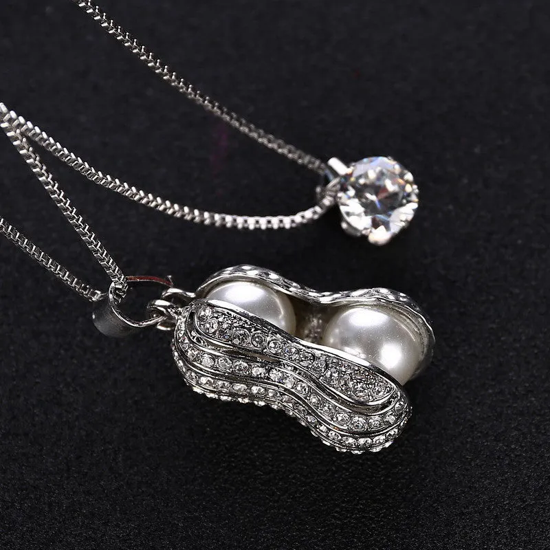 Best Gift silver fashion necklaces for women peanut collier femme charms Fine 2Layers Pendants & Necklaces