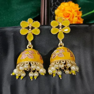 Bhavi Jewels Gold Plated Mennakari Jhumki Earrings