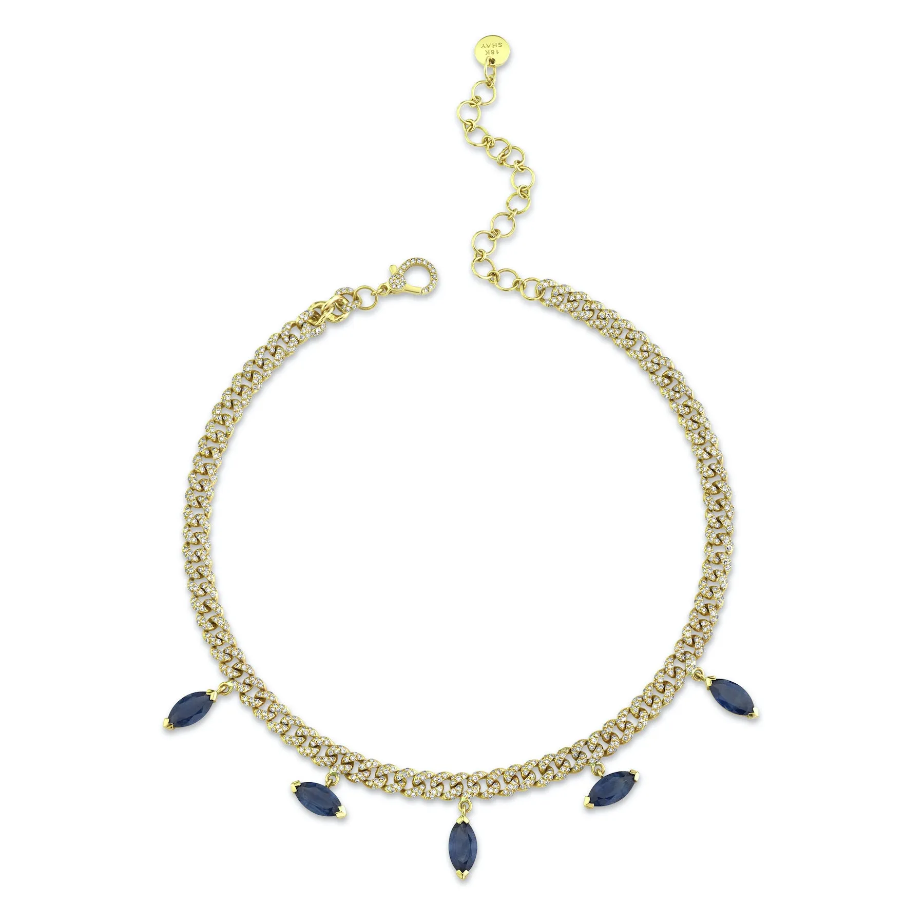 BLUE SAPPHIRE MARQUISE DROP MINI LINK NECKLACE