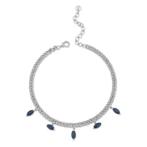 BLUE SAPPHIRE MARQUISE DROP MINI LINK NECKLACE