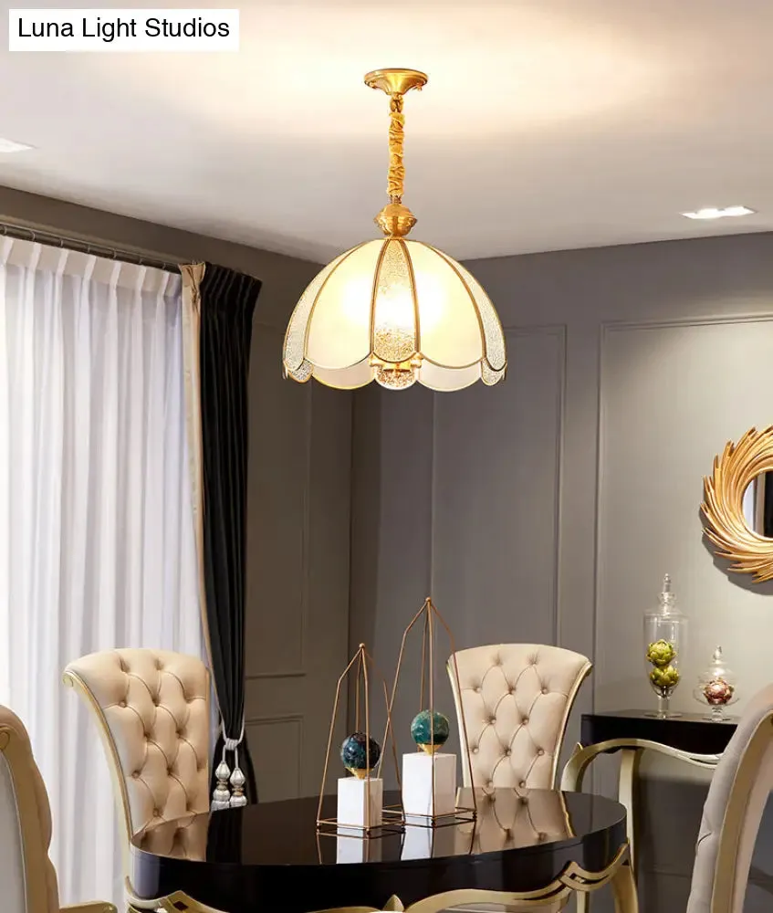 Brass Hanging Dome Pendant Light with Elegant Frosted Glass Shade - Perfect for Living Room