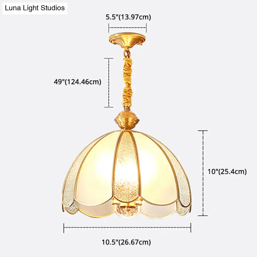 Brass Hanging Dome Pendant Light with Elegant Frosted Glass Shade - Perfect for Living Room