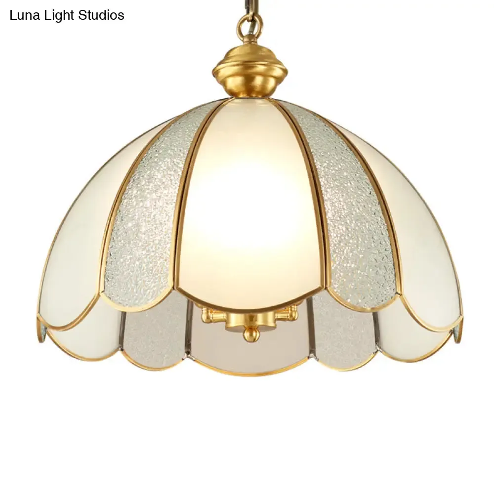 Brass Hanging Dome Pendant Light with Elegant Frosted Glass Shade - Perfect for Living Room