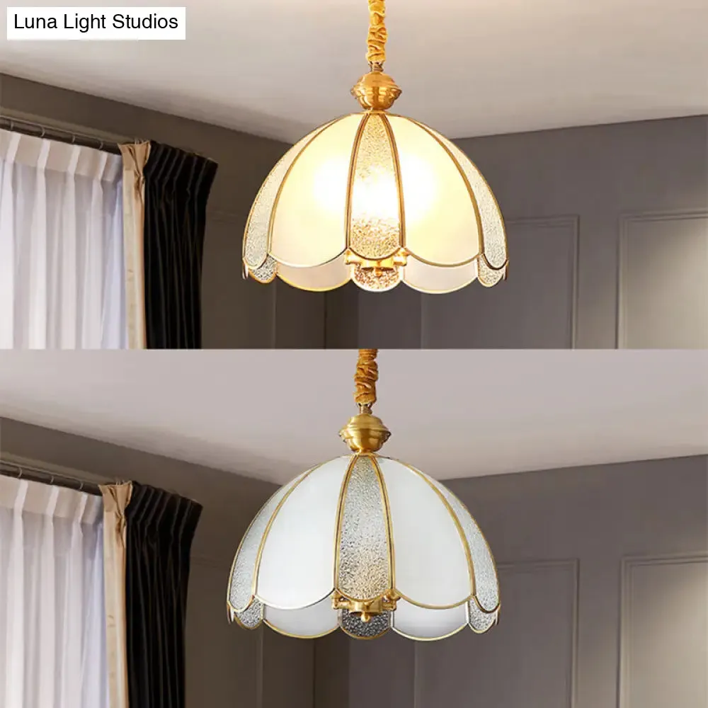 Brass Hanging Dome Pendant Light with Elegant Frosted Glass Shade - Perfect for Living Room