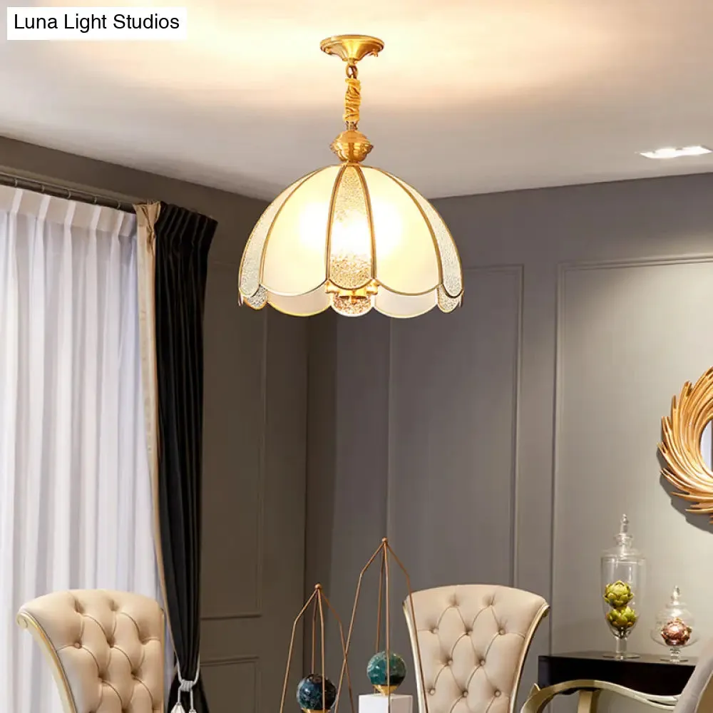 Brass Hanging Dome Pendant Light with Elegant Frosted Glass Shade - Perfect for Living Room