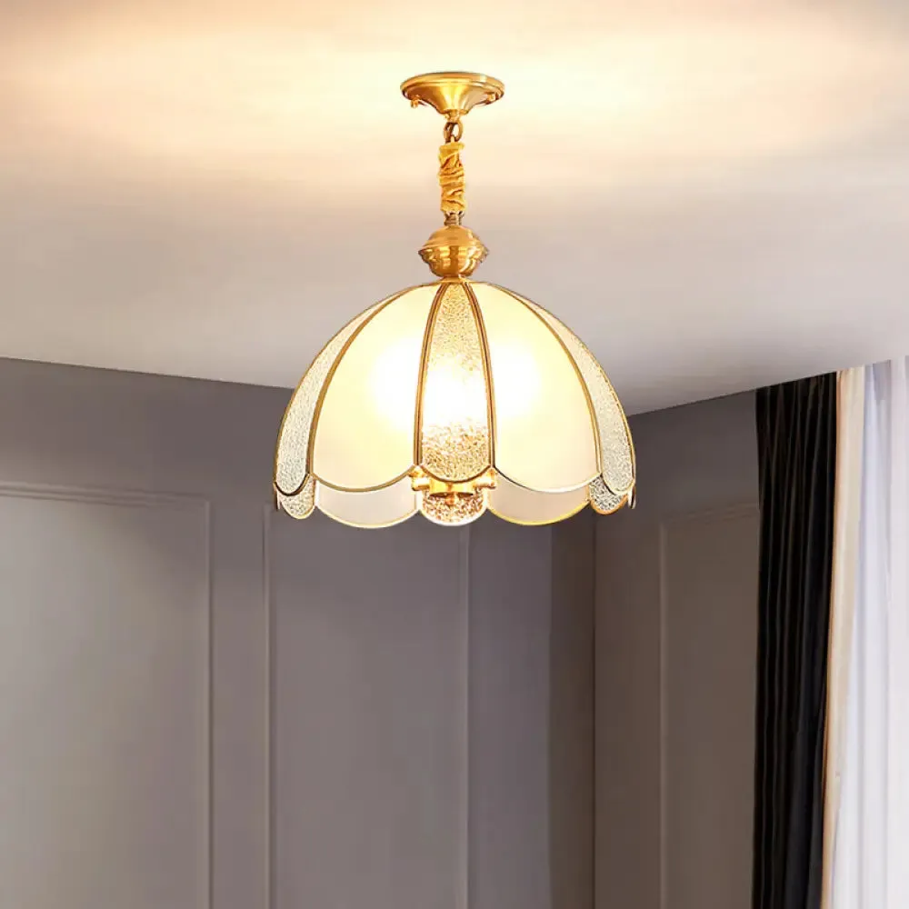 Brass Hanging Dome Pendant Light with Elegant Frosted Glass Shade - Perfect for Living Room