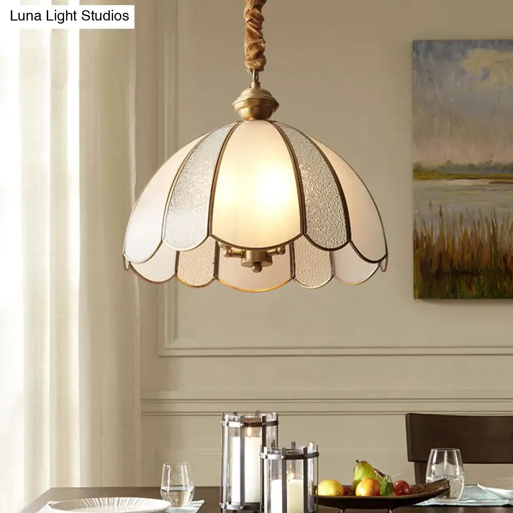 Brass Hanging Dome Pendant Light with Elegant Frosted Glass Shade - Perfect for Living Room