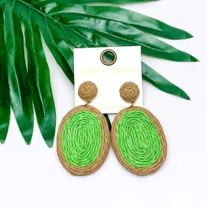 Brunch Bash Raffia Wrapped Oval Earrings in Light Green