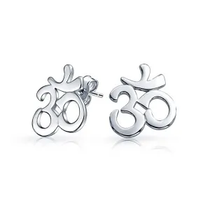 Buddhist Zen Ohm Symbol Stud Earrings in Rose Gold Sterling Silver