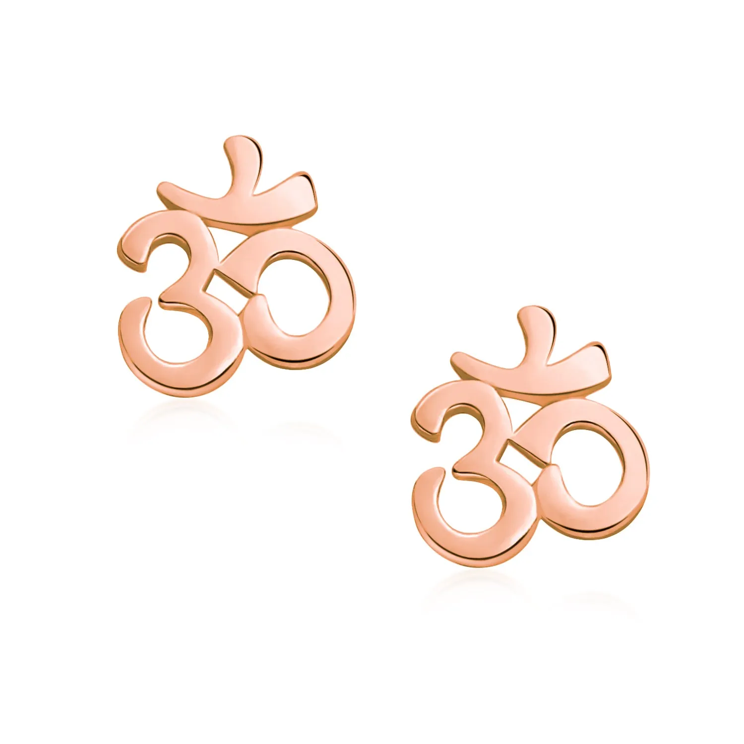 Buddhist Zen Ohm Symbol Stud Earrings in Rose Gold Sterling Silver