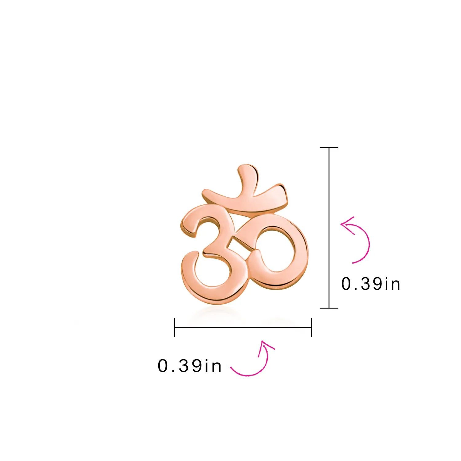 Buddhist Zen Ohm Symbol Stud Earrings in Rose Gold Sterling Silver