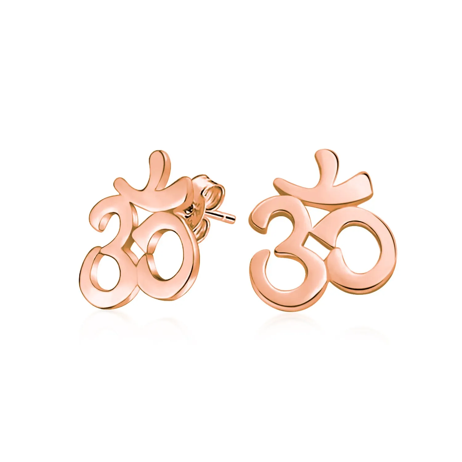 Buddhist Zen Ohm Symbol Stud Earrings in Rose Gold Sterling Silver