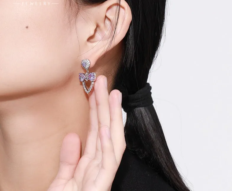 Caibao series love bow earrings for women, light luxury design, high-end earrings, fashionable and sweet temperament