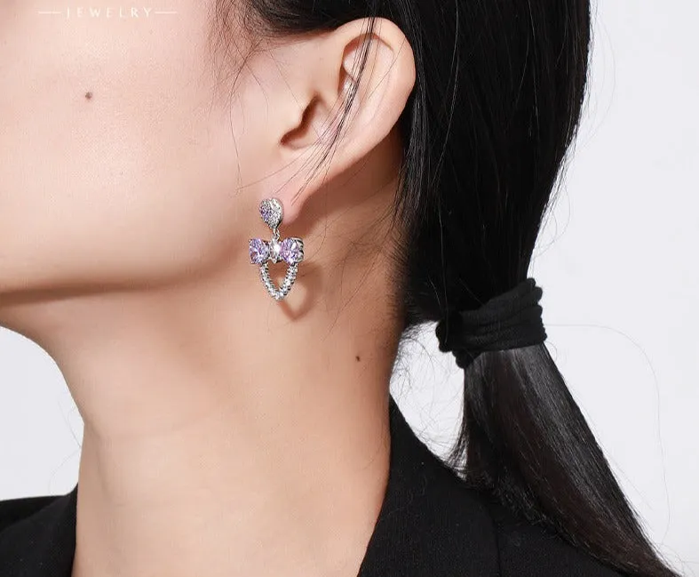 Caibao series love bow earrings for women, light luxury design, high-end earrings, fashionable and sweet temperament