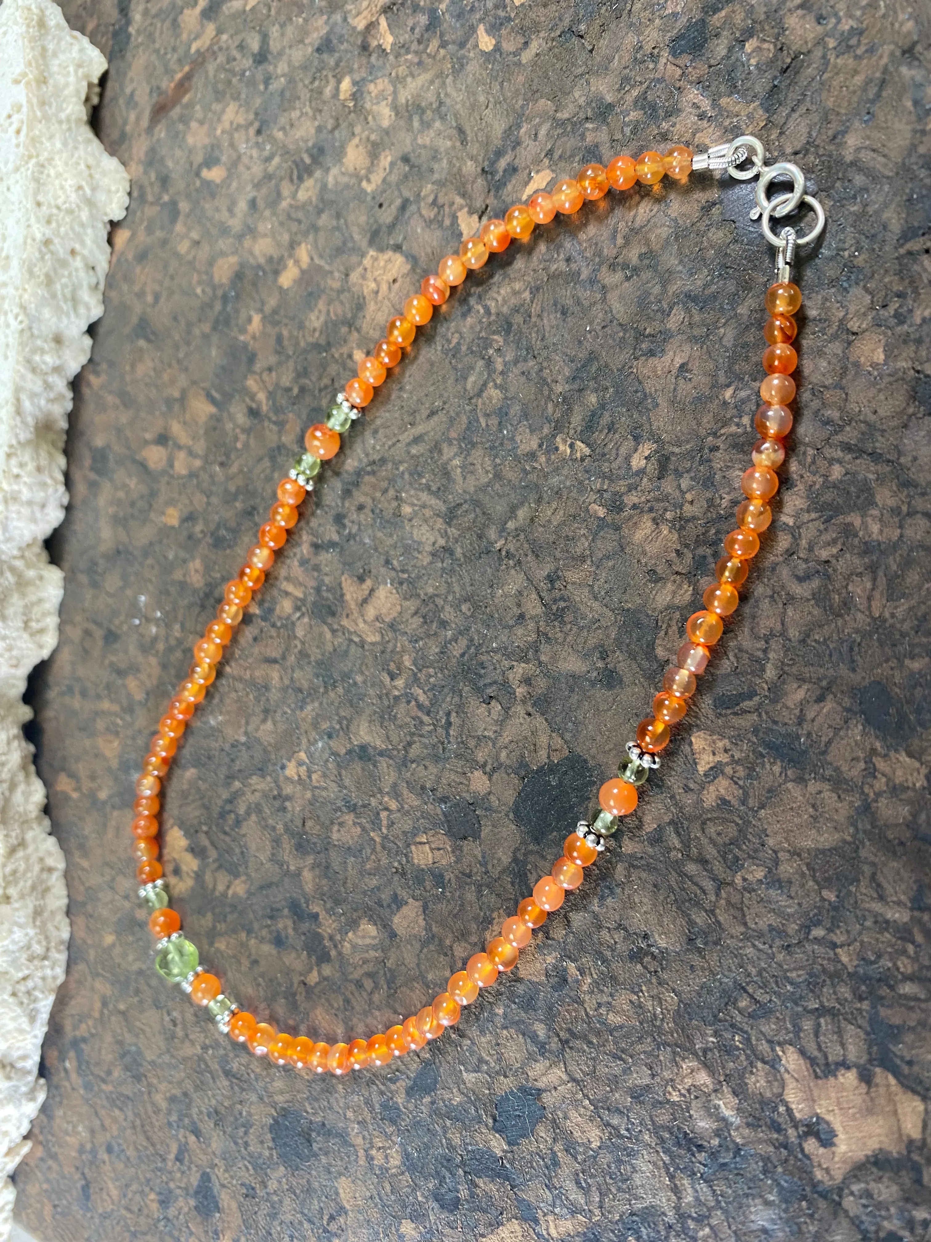 Carnelian, Peridot And Silver Anklet