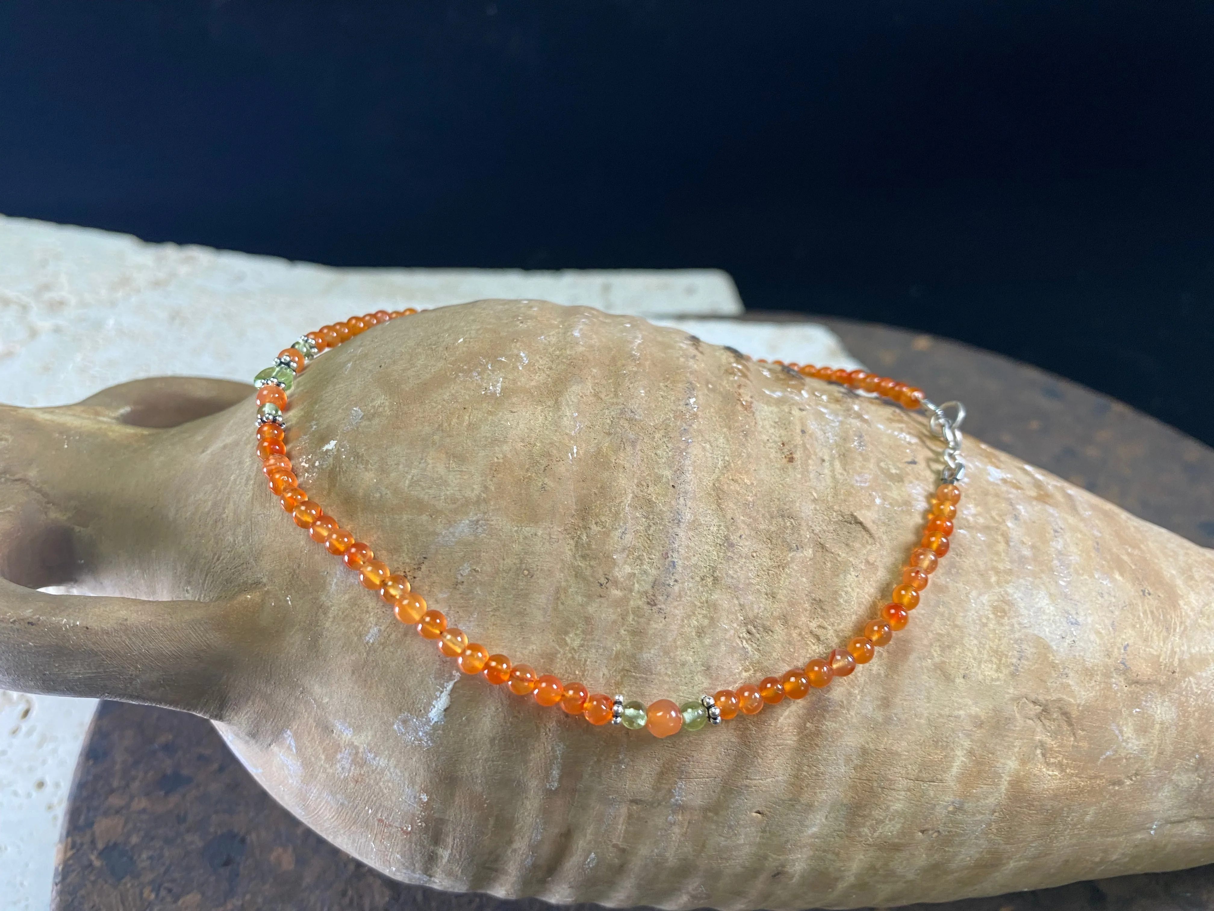 Carnelian, Peridot And Silver Anklet