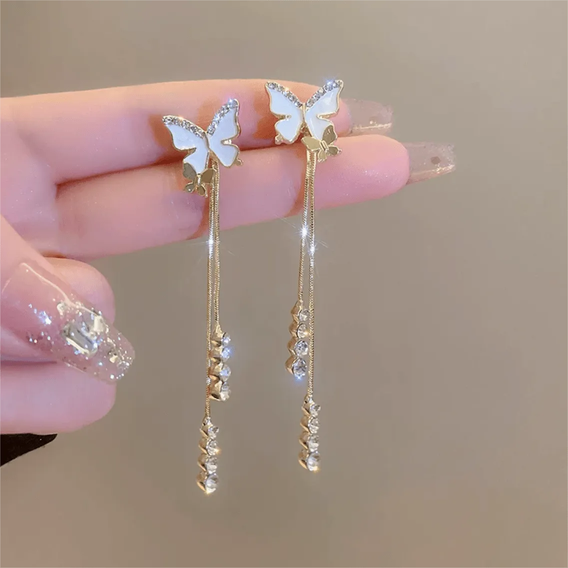 Chic Butterfly Rhinestone Tassel Earrings