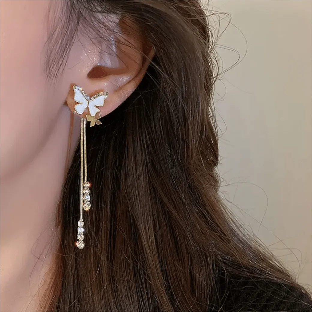 Chic Butterfly Rhinestone Tassel Earrings