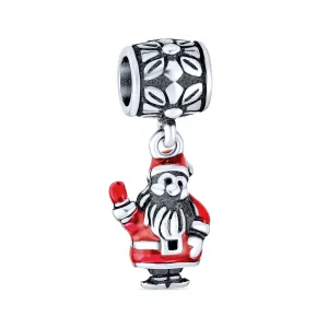 Christmas Charm Bead Red Santa Claus Dangle Enamel Sterling Silver for Bracelets