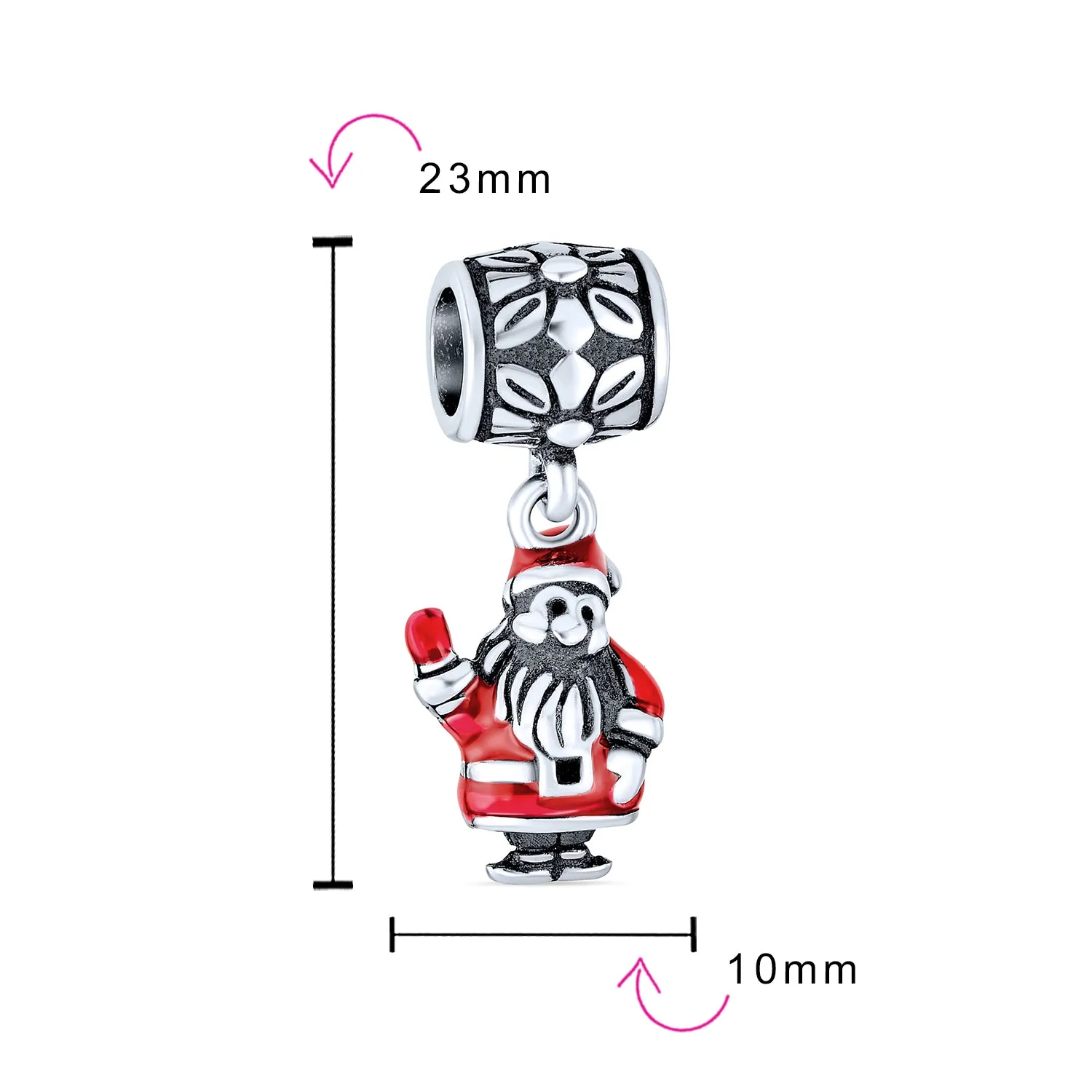 Christmas Charm Bead Red Santa Claus Dangle Enamel Sterling Silver for Bracelets