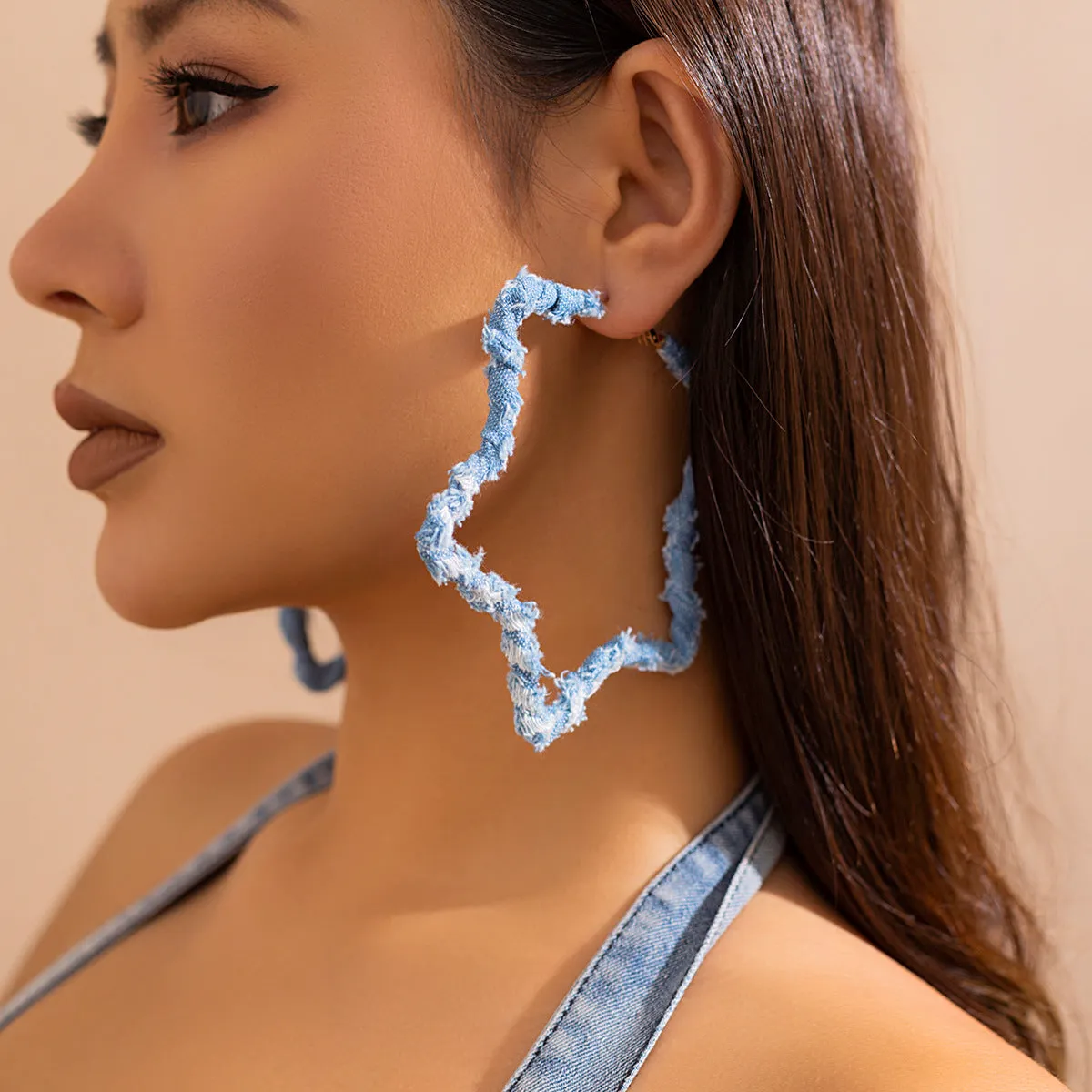 Circular Denim Print Earrings for Stylish Women