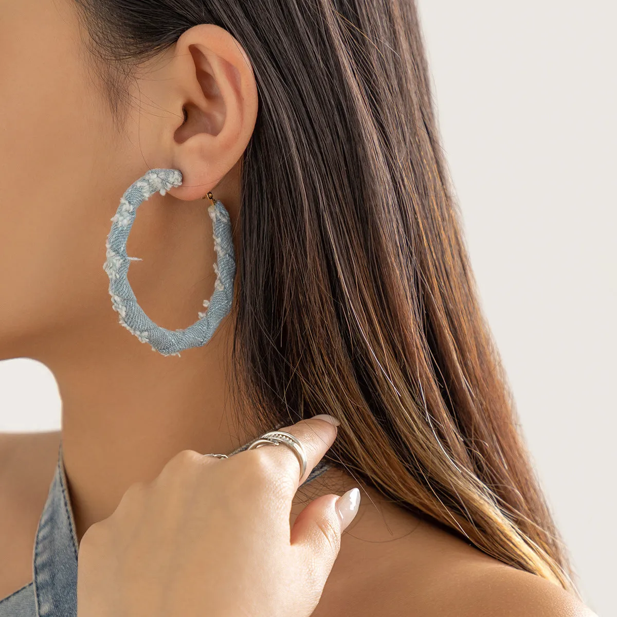 Circular Denim Print Earrings for Stylish Women