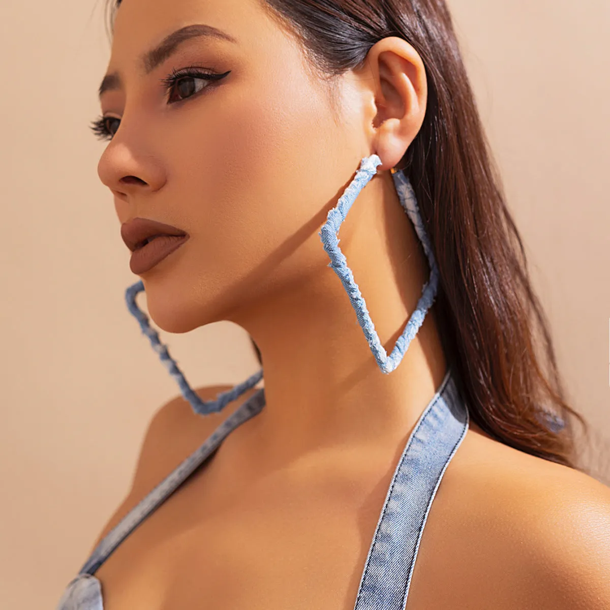 Circular Denim Print Earrings for Stylish Women