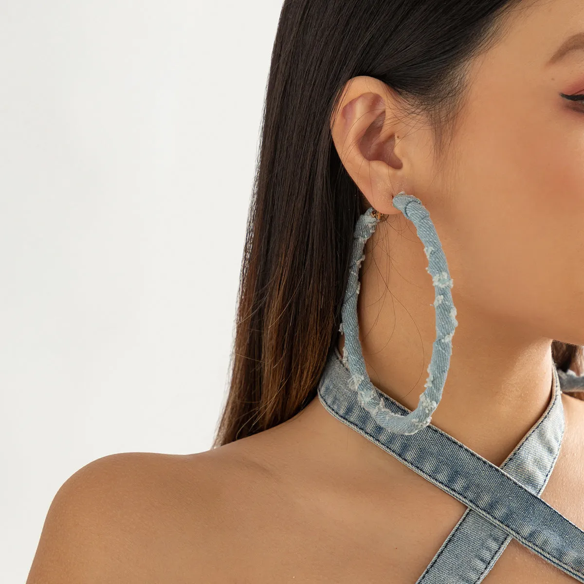 Circular Denim Print Earrings for Stylish Women