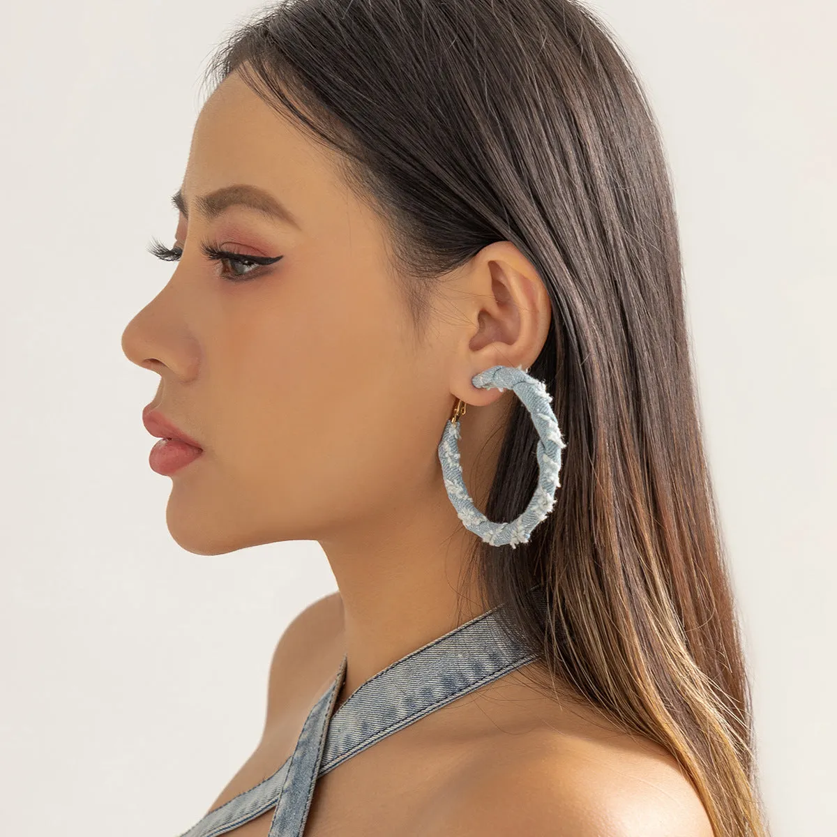 Circular Denim Print Earrings for Stylish Women