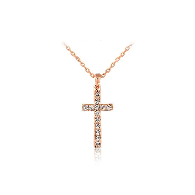 Classic design White/Rose gold plating zircon cross necklace for women fashion jewelry