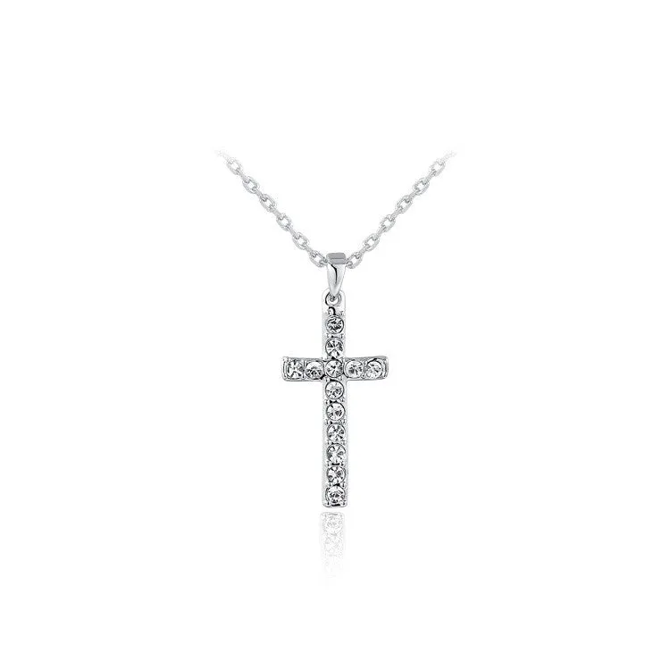 Classic design White/Rose gold plating zircon cross necklace for women fashion jewelry