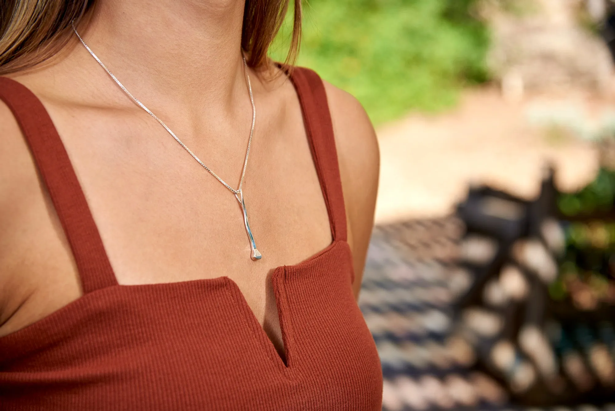 Crooked Nail Necklace, Sterling Silver