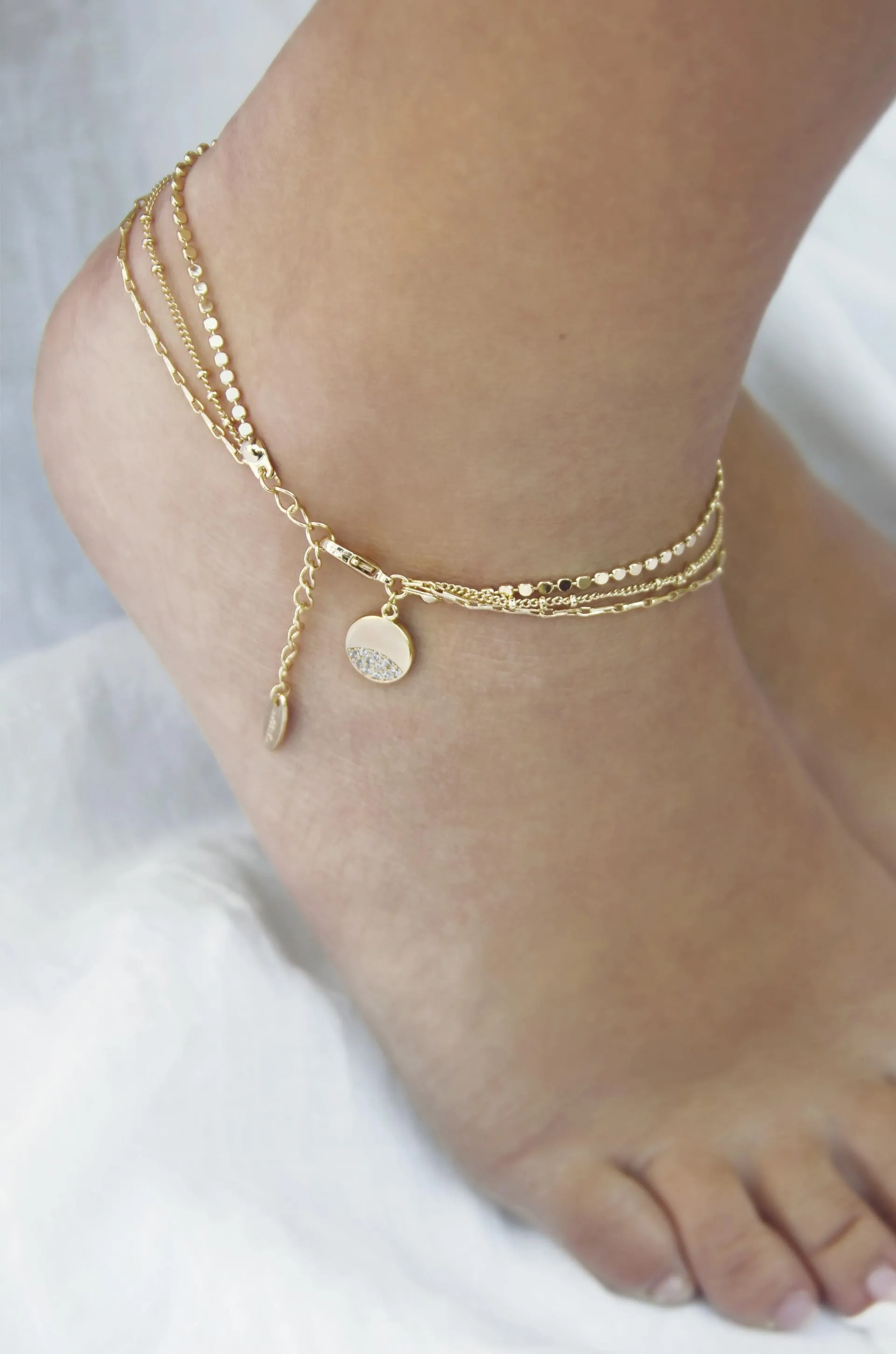 Crystal Dipped Multi Chain Anklet