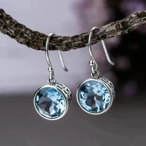 Crystal Square Sea Blue Simple Earrings