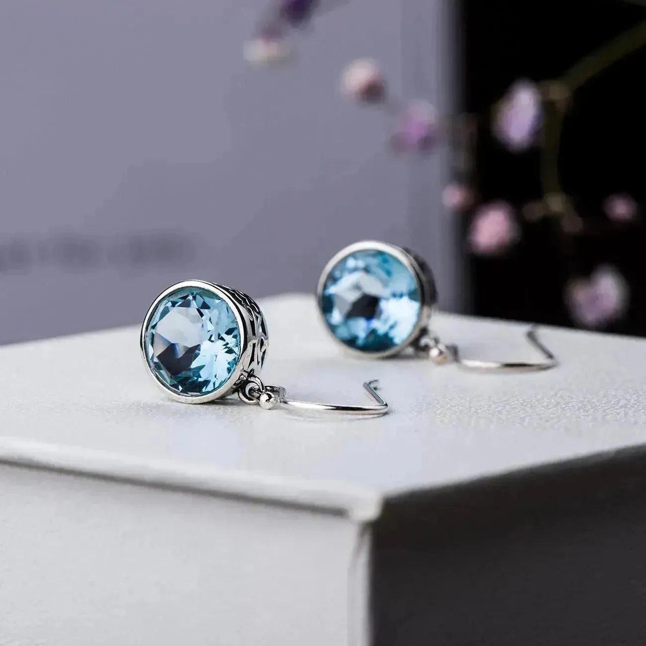 Crystal Square Sea Blue Simple Earrings