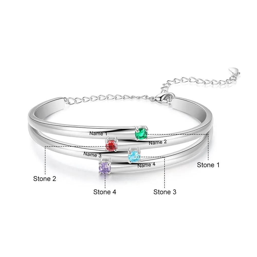 Customized 4 Birthstones Bracelet Personalized Bracelet for Family