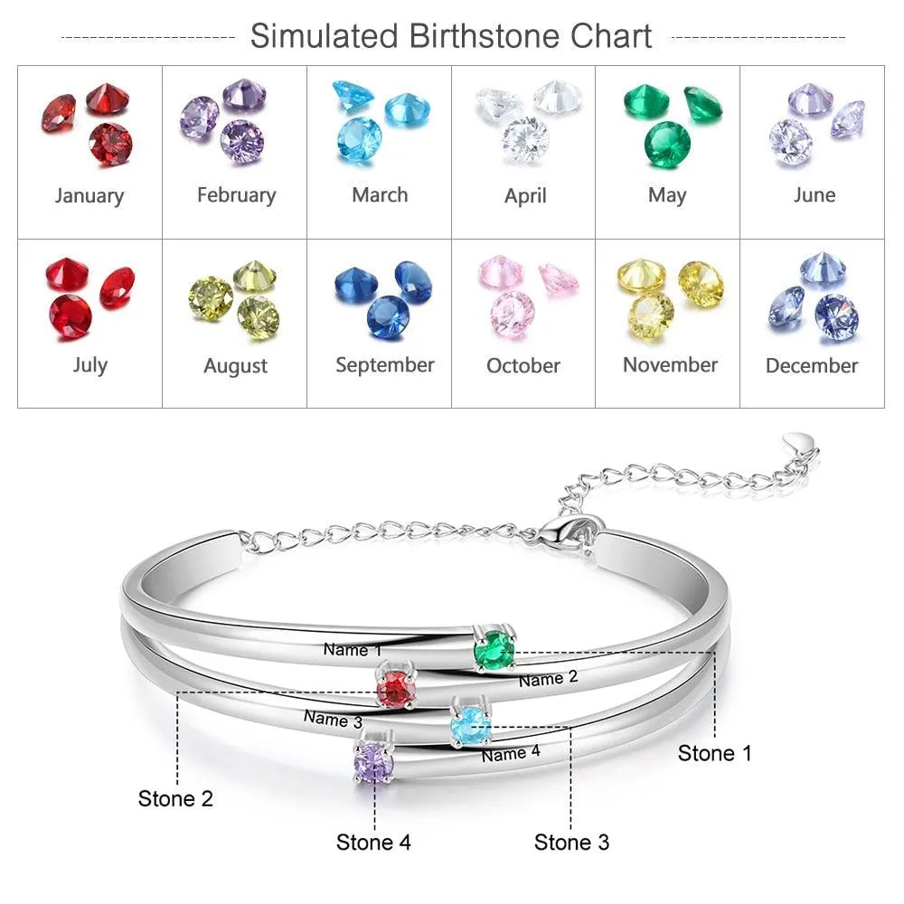 Customized 4 Birthstones Bracelet Personalized Bracelet for Family